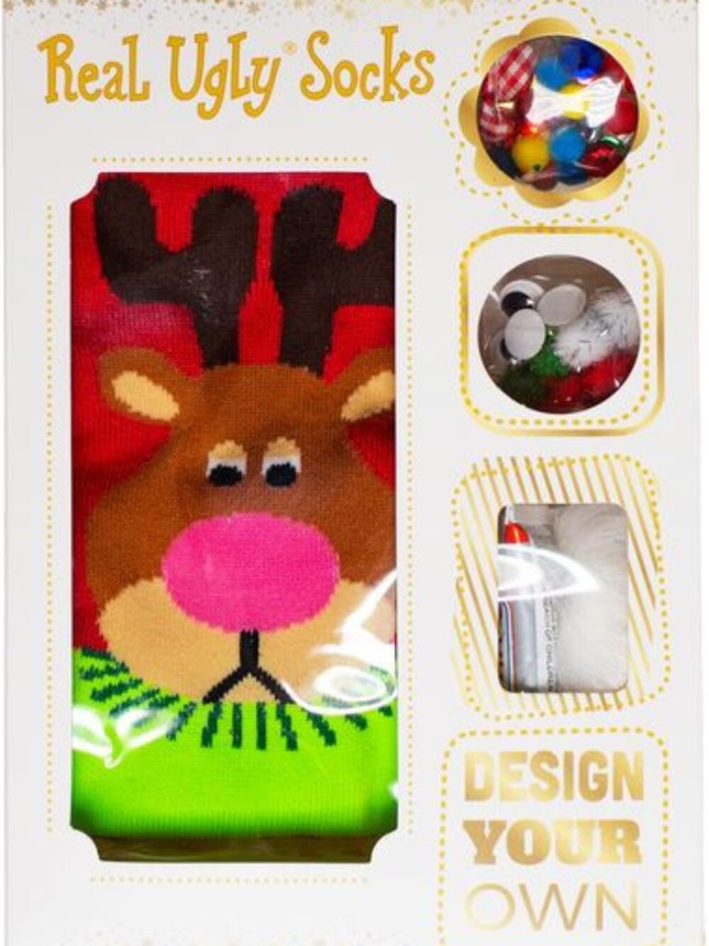 NEW Christmas DIY Real Ugly Socks Design Your Own Socks Reindeer Kit Soxland
